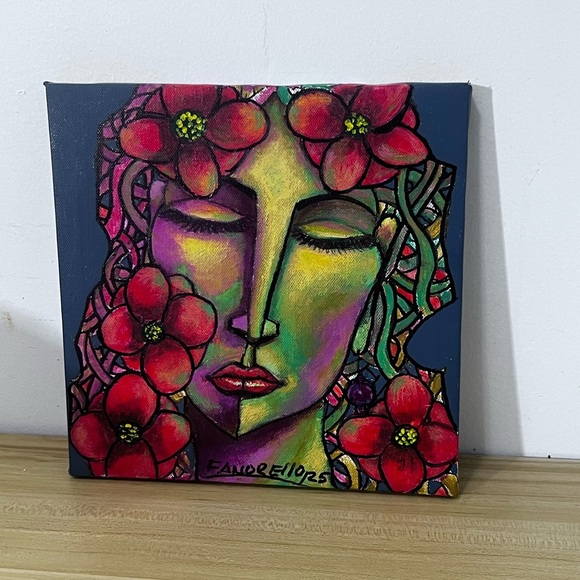 Red and Green Abstract Floral Painting - Picture 9 of 10